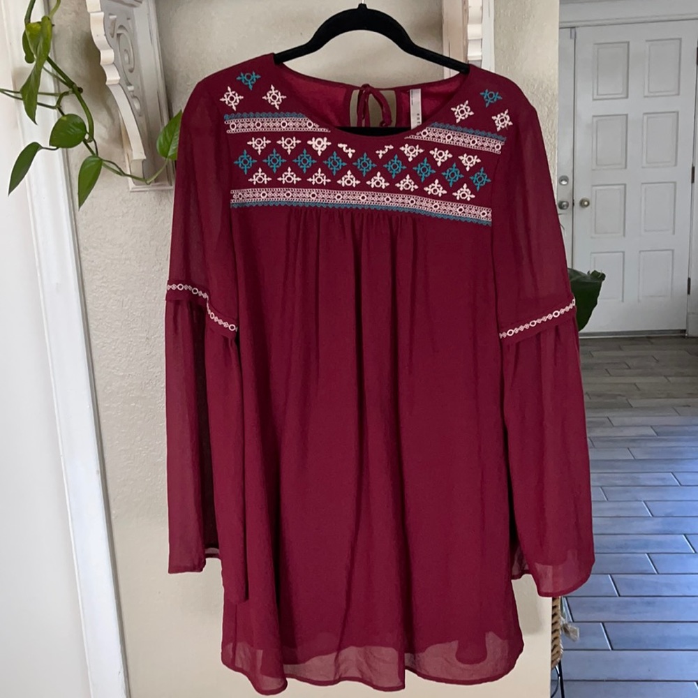 Long Sleeve Burgundy Dress